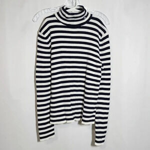Lauren Ralph Lauren Women's Size Medium Turtleneck Blue White Stripe Sweater